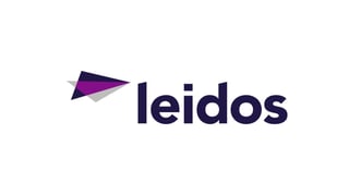 Leidos logo. Text is in deep purple and there is a purple paper aeroplane.